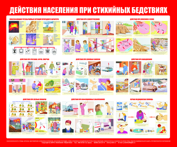 С53 Стенд действия населения при стихийных бедствиях (1200х1000 мм, пластик ПВХ 3 мм, алюминиевый багет серебряного цвета) - Стенды - Стенды по гражданской обороне и чрезвычайным ситуациям - Магазин охраны труда ohranatruda-shop.ru